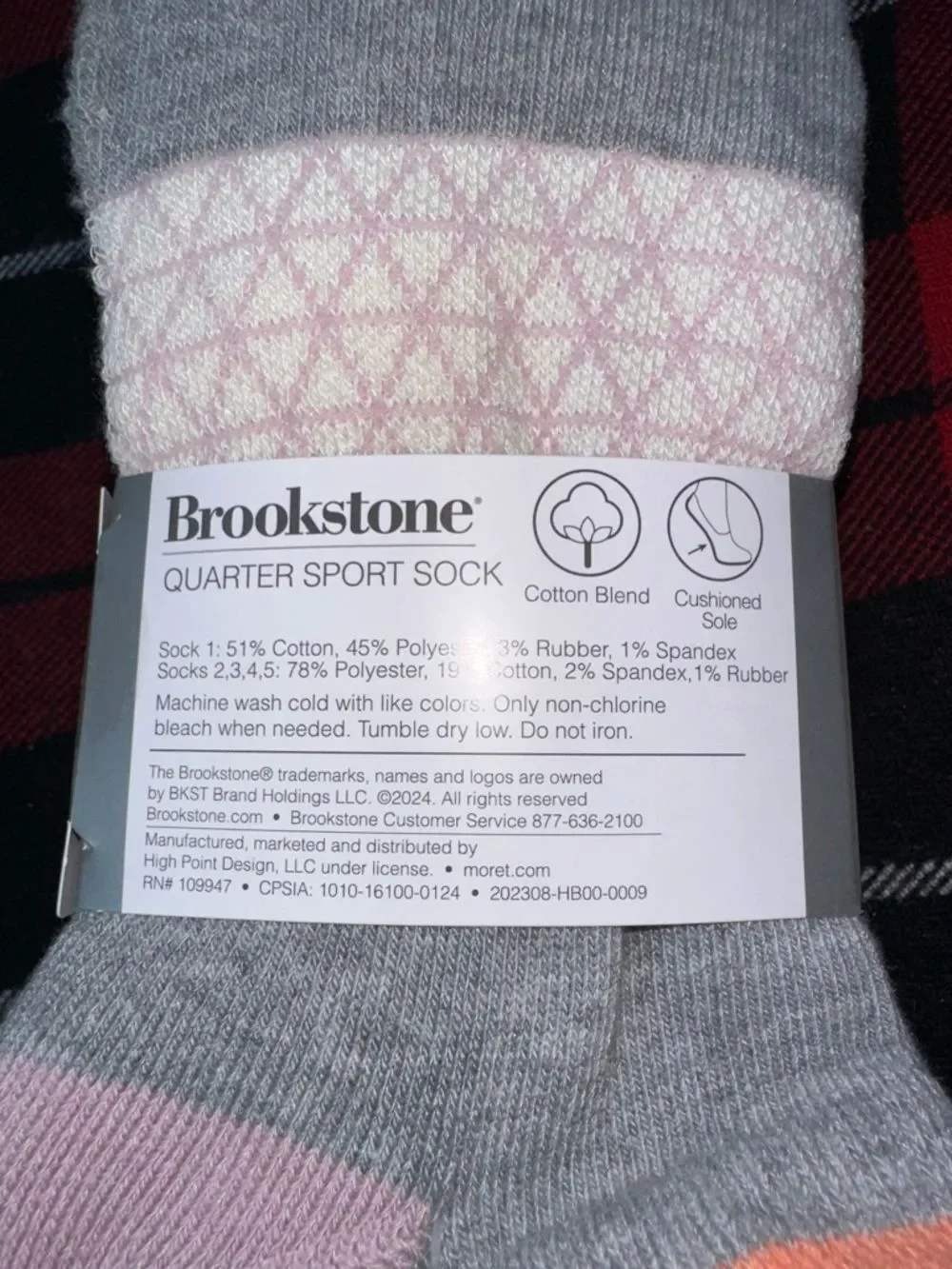 BROOKSTONE PINK LAVENDER GRAY IVORY TAN ORANGE COTTON BLEND QUARTER SPORT SOCKS